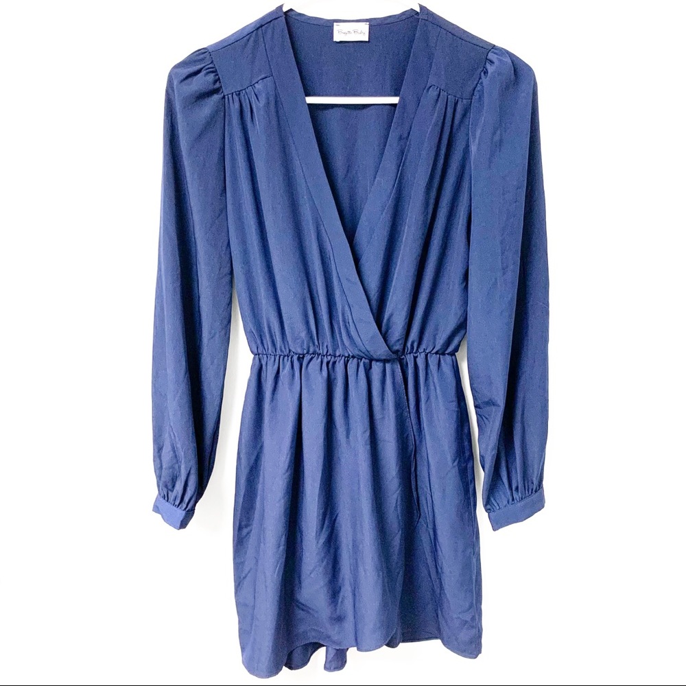 Brigitte Bailey Deep V-Neck Navy Blue Wrap Dress Size Small‎